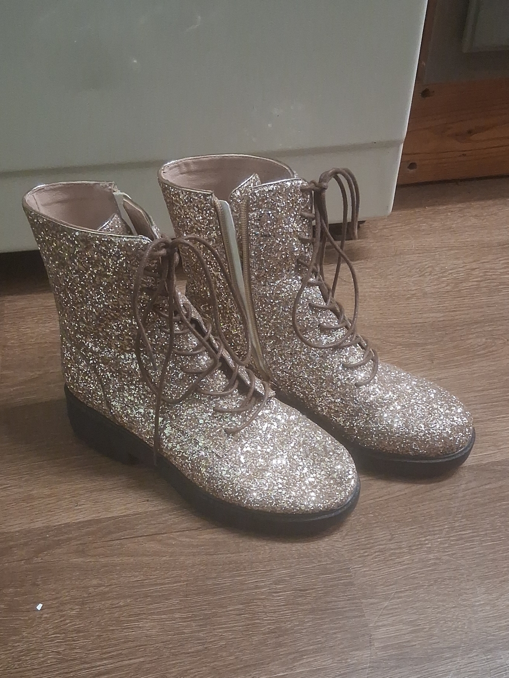 Amazon Gold Glitter Lace-Up Combat Boots